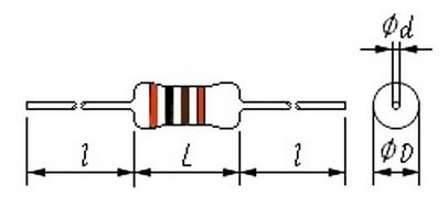 RJ金属膜电阻器尺寸图
